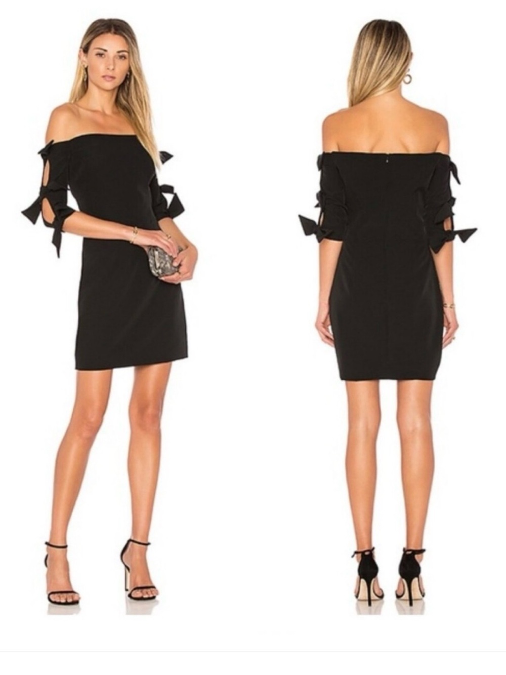 Milly Off-the-Shoulder Black Bow-Sleeve Dress